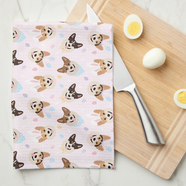 Linge De Cuisine Joyeux Chiens de Corgi gallois Pembroke de Pâques (Quart Plié)
