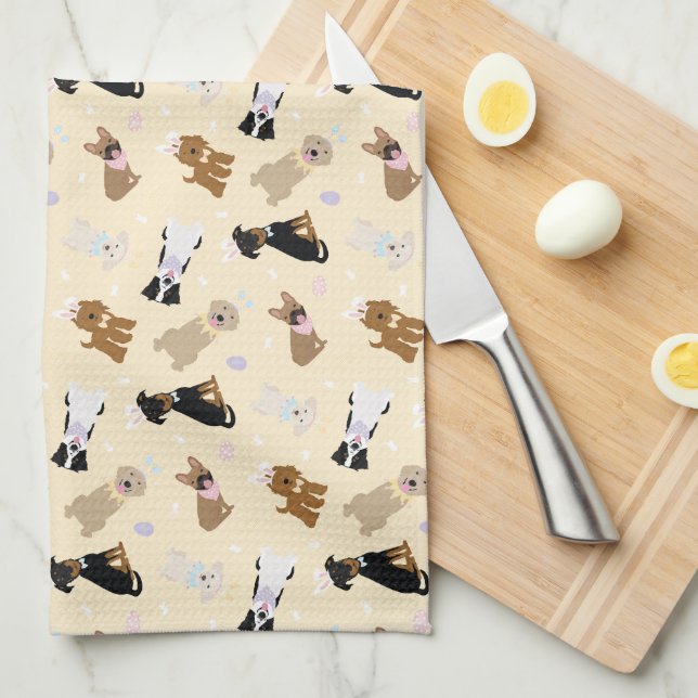 Linge De Cuisine Joyeux Chiens de Pâques (Quart Plié)