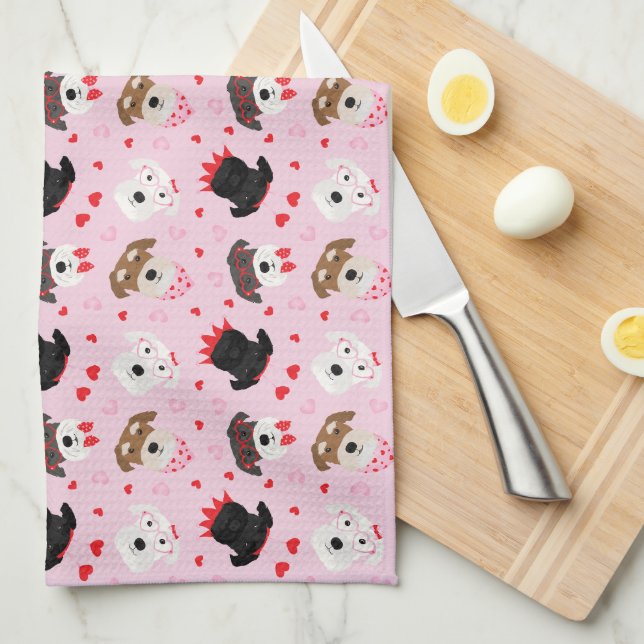 Linge De Cuisine Joyeux Chiens Schnauzer de la Journée des Valentin (Quart Plié)