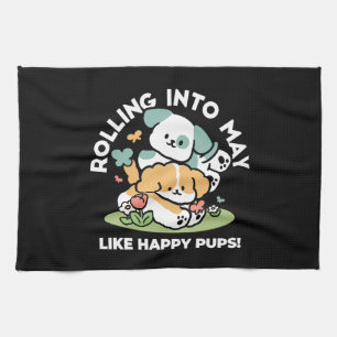 Linge De Cuisine Joyeux Chiots Arrivés En Mai - Kawaii Dog Art