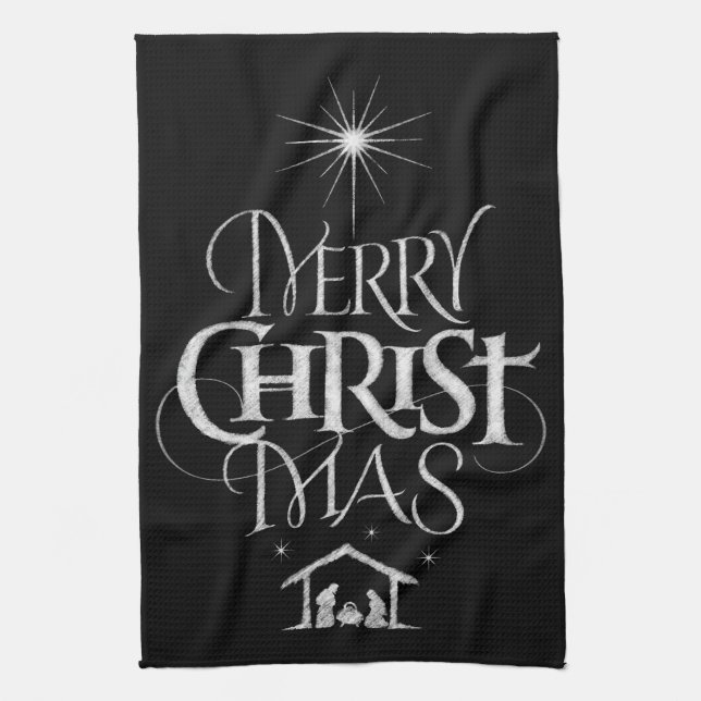Linge De Cuisine Joyeux CHRISTmas Calligraphie de tableau de bord r (Vertical)