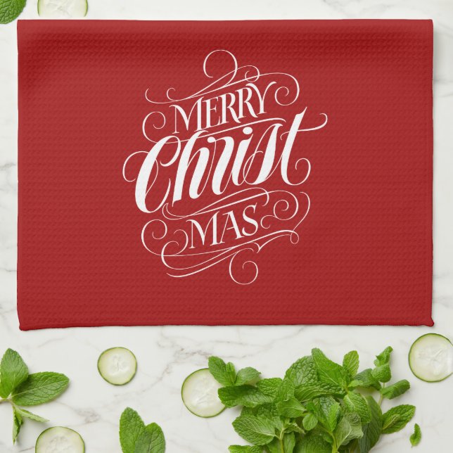 Linge De Cuisine Joyeux CHRISTmas Calligraphie religieuse (Plié)