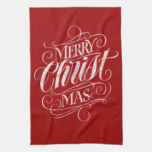 Linge De Cuisine Joyeux CHRISTmas Christian Calligraphie Chalk Roug