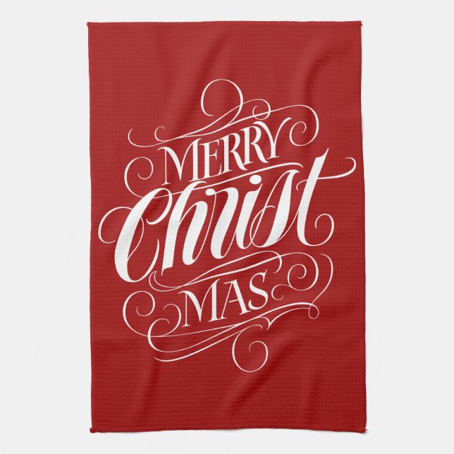 Linge De Cuisine Joyeux CHRISTmas Christian Calligraphie Script Rou (Vertical)