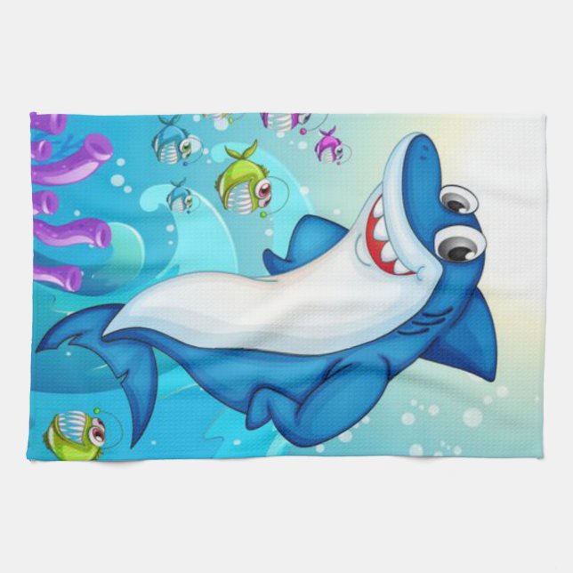 Linge De Cuisine Joyeux dessin de requin-23685 (Horizontal)