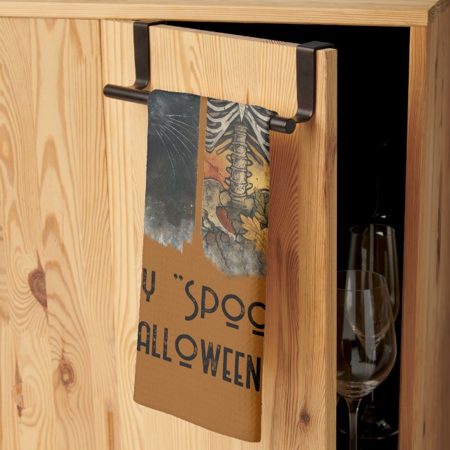 Linge De Cuisine Joyeux "Éffrayant" Halloween Citrouille Skeleton C (Pliage en tiers)
