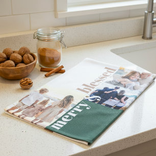 Linge De Cuisine Joyeux et bienheureux Noël de famille Photo verte