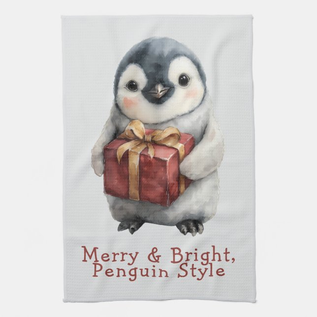Linge De Cuisine Joyeux et brillant pingouin Noël (Vertical)