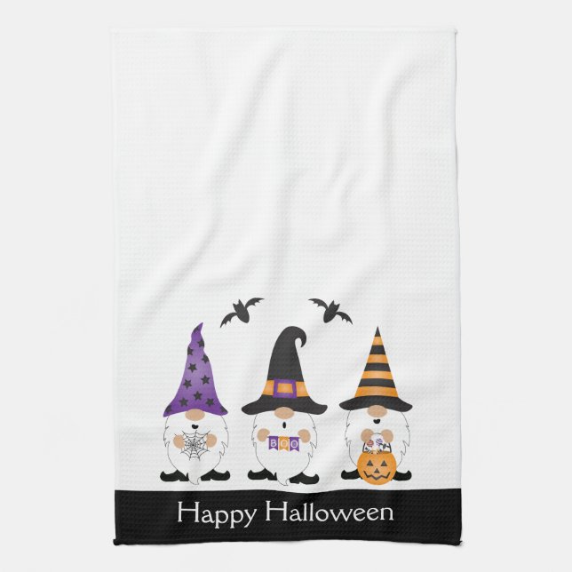 Linge De Cuisine Joyeux Gnomes d'Halloween violet orange (Vertical)