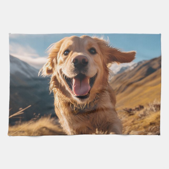 Linge De Cuisine Joyeux Golden Retriever en cours (Horizontal)