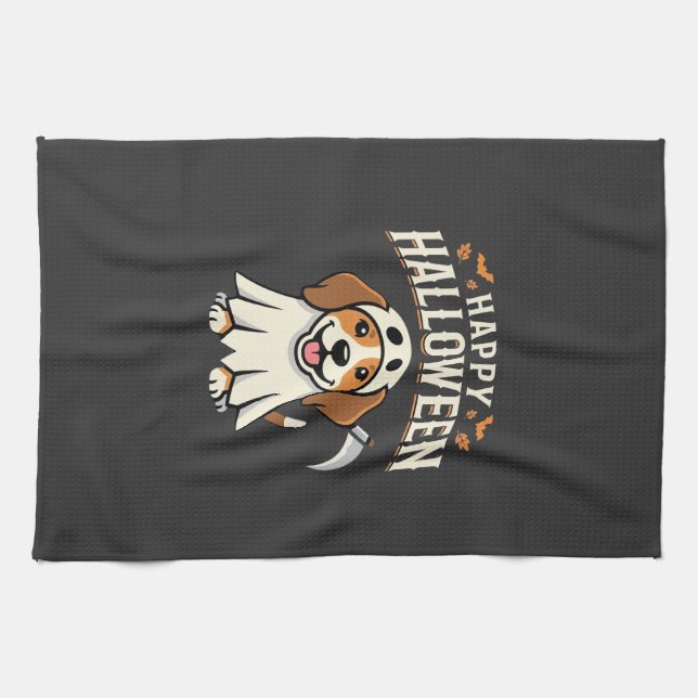 Linge De Cuisine Joyeux Halloween Beagle Chien Design_1 (Horizontal)