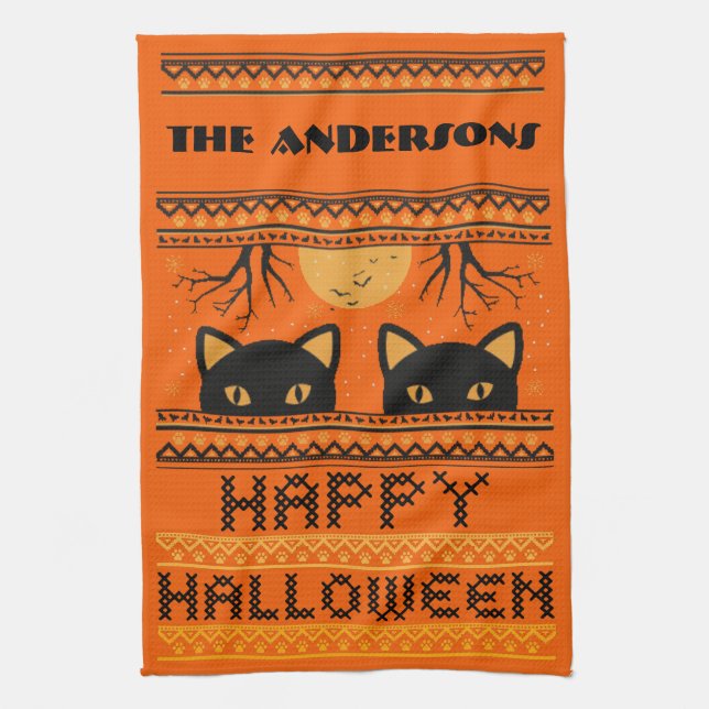 Linge De Cuisine Joyeux Halloween Chats Noirs Douceur moche Faux Kn (Vertical)
