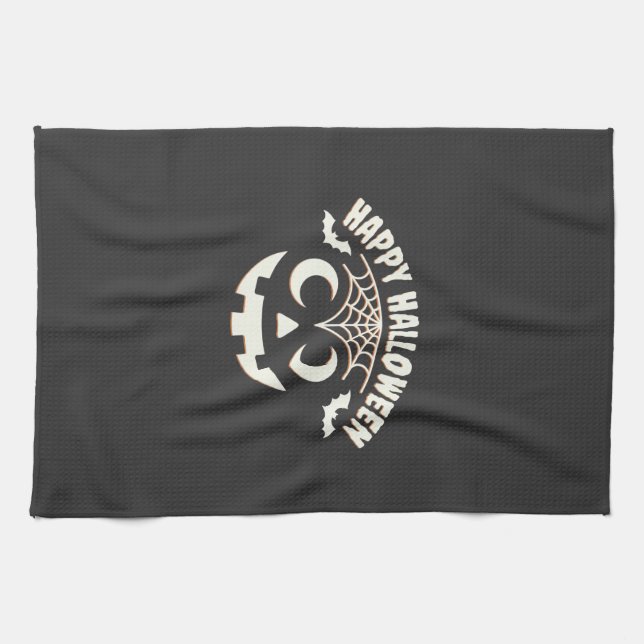 Linge De Cuisine Joyeux Halloween Citrouille Visage Design_1 (Horizontal)
