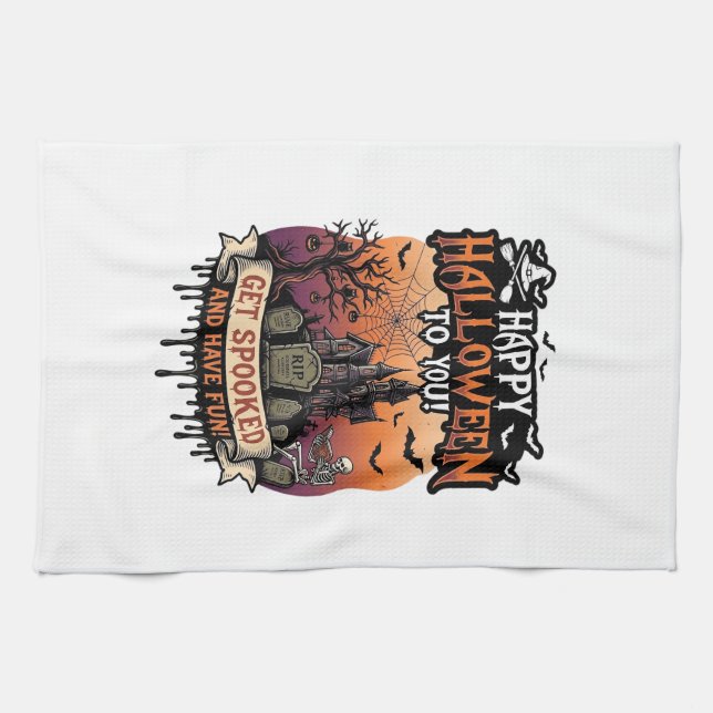 Linge De Cuisine Joyeux Halloween Vous Maison Hantée Squelette Chau (Horizontal)