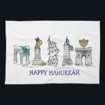 Linge De Cuisine Joyeux Hanoukka New York City NYC Chanukah Holiday<br><div class="desc">Il présente une illustration originale en stylo et en encre de divers monuments de New York "habillés" pour la saison des fêtes. Parfait pour Hanoukka ! Cette illustration de Chanukah est également disponible sur d'autres produits. Ne vois-tu pas ce que tu cherches ? Vous avez besoin d'aide pour la personnalisation...</div>