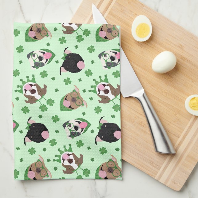 Linge De Cuisine Joyeux Jour de la Saint Patrick Pit Bull Dogs (Quart Plié)