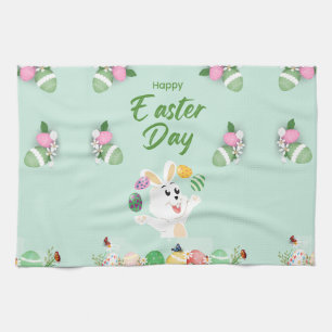 Linge De Cuisine Joyeux jour de Pâques - Drôle lapin et oeufs Pâque