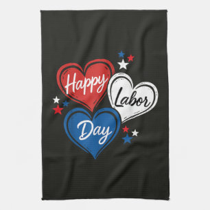 Linge De Cuisine Joyeux Labor Day Cœurs Patriotiques Rouge Blanc Bl