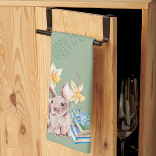 Linge De Cuisine Joyeux lapin de Pâques et pile de livres