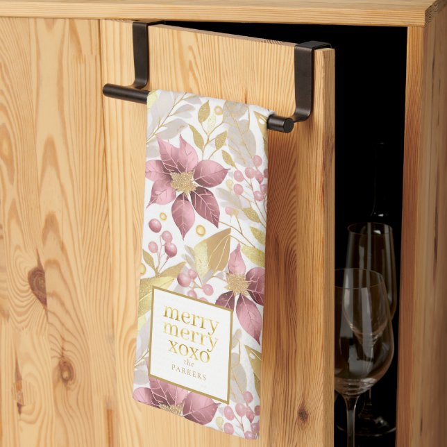 Linge De Cuisine Joyeux Motif de Noël rose or #21 ID1009 (Pliage en tiers)