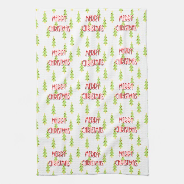 Linge De Cuisine joyeux noël arbres modern mid century (Vertical)