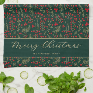 Linge De Cuisine Joyeux Noël Botanique Foncé Personnalisé