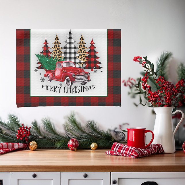 Linge De Cuisine Joyeux Noël camion et arbres (Créateur téléchargé)