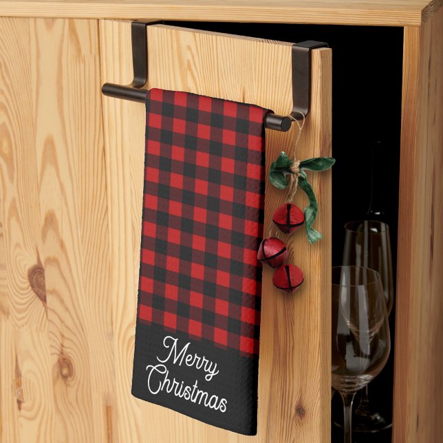 Linge De Cuisine Joyeux Noël carreau plaid rouge et noir de Buffalo (Créateur téléchargé)