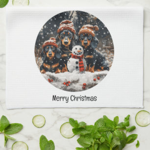 Linge De Cuisine Joyeux Noël Chiens Chiens Snowman