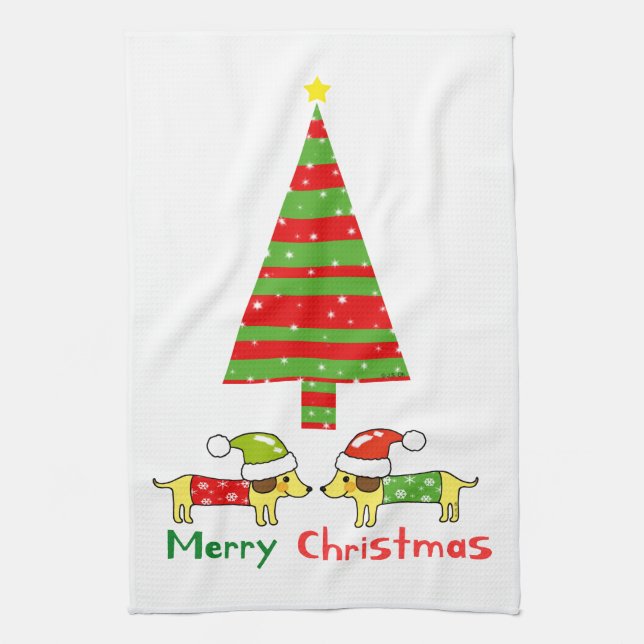 Linge De Cuisine Joyeux Noël (Chiens de Père Noël) (Vertical)