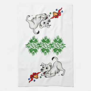 Linge De Cuisine Joyeux Noël ! Chiot avec Bell et Ball