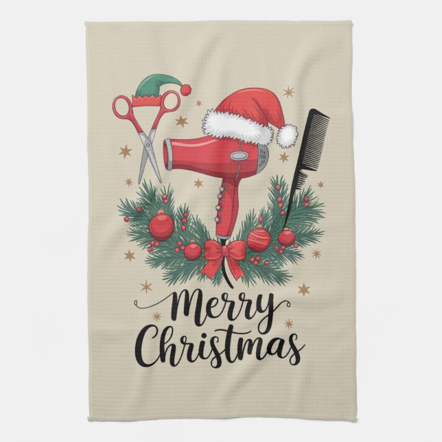 Linge De Cuisine Joyeux Noël Coiffeur Coiffeuse Noël Cheveux  (Vertical)