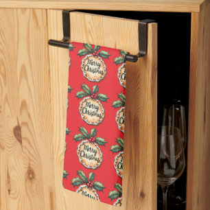 Linge De Cuisine Joyeux Noël Cookie avec des baies de houx rouges
