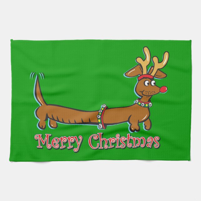 Linge De Cuisine Joyeux Noël Dachshund (Horizontal)