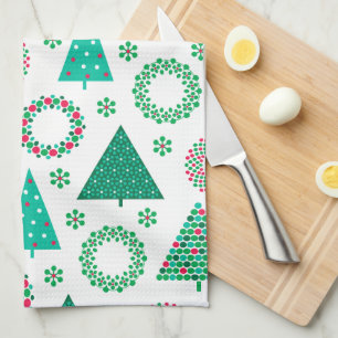 Linge De Cuisine Joyeux Noël de jolies couronnes et arbres
