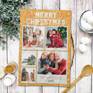 Linge De Cuisine Joyeux Noël Doodles Jaunes Cadeau de Famille Photo
