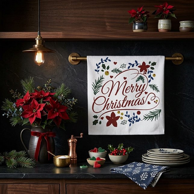 Linge De Cuisine Joyeux Noël floral   (Créateur téléchargé)