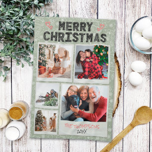 Linge De Cuisine Joyeux Noël Green Doodles 5 Photo Cadeau de Famill