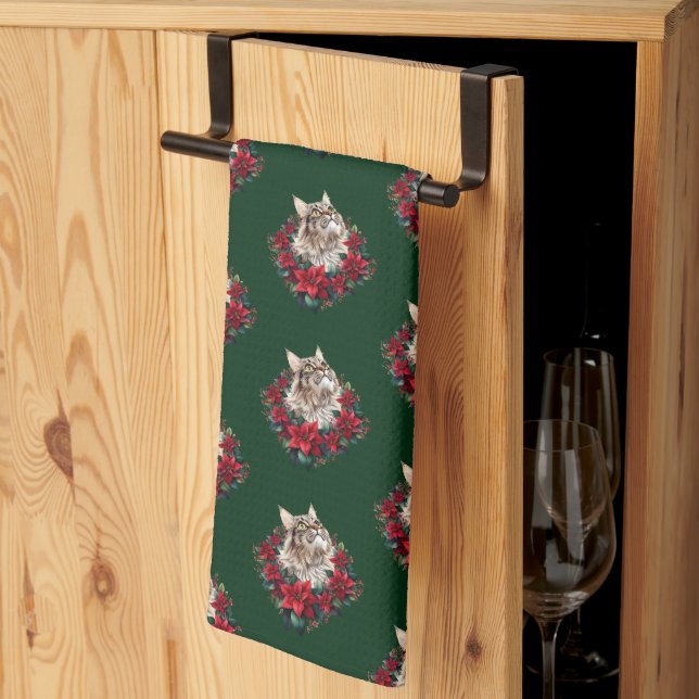 Linge De Cuisine Joyeux Noël Maine Coon Chat  (Pliage en tiers)