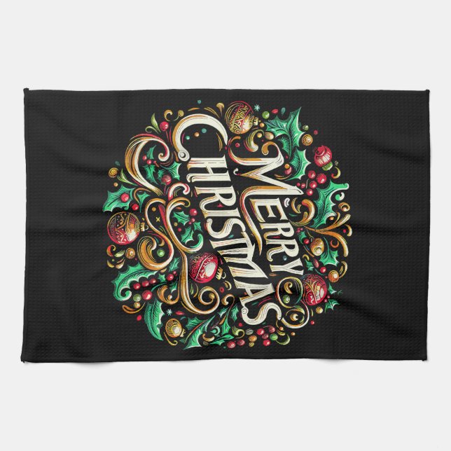 Linge De Cuisine Joyeux Noël matin de Noël vacances Mignon (Horizontal)