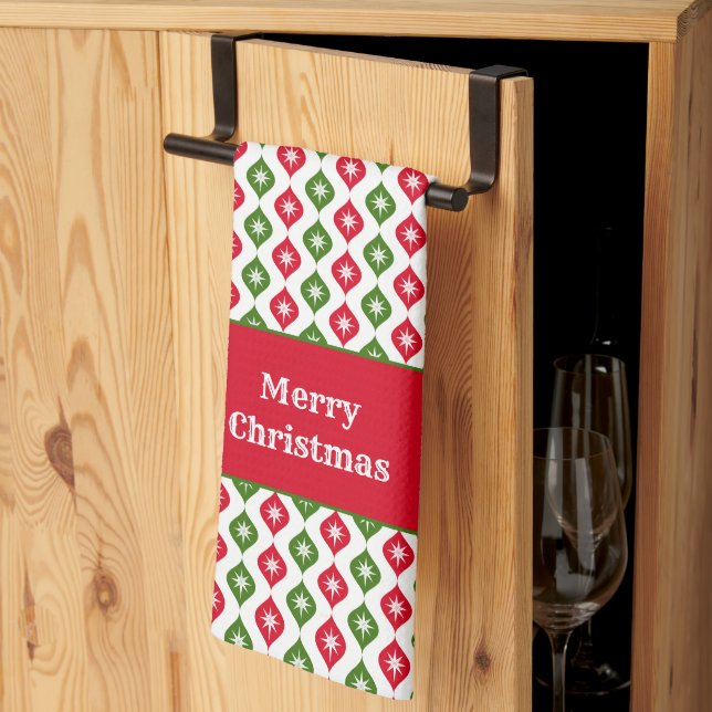 Linge De Cuisine Joyeux Noël Mi-Siècle Moderne Star Ornement (Pliage en tiers)