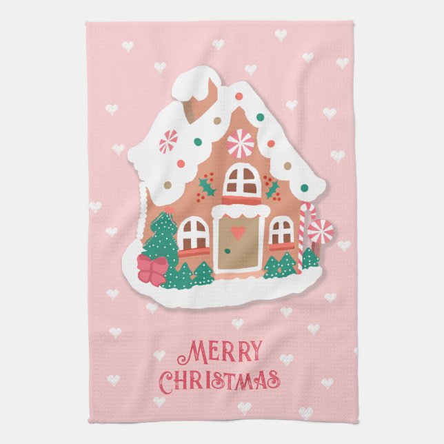 Linge De Cuisine Joyeux Noël mignon Pink Snowpain Maison (Vertical)