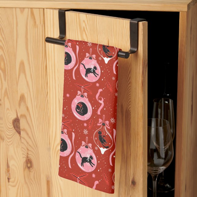 Linge De Cuisine JOYEUX NOËL | Noir Cat Noël (Pliage en tiers)