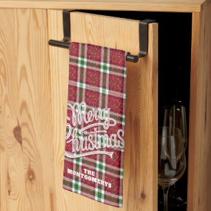 Linge De Cuisine Joyeux Noël Pailleté Plaid Nom de Famille