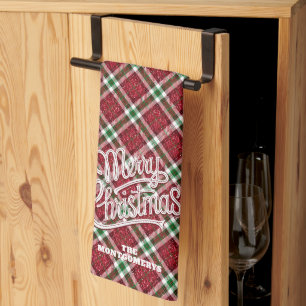 Linge De Cuisine Joyeux Noël Pailleté Plaid Nom de Famille