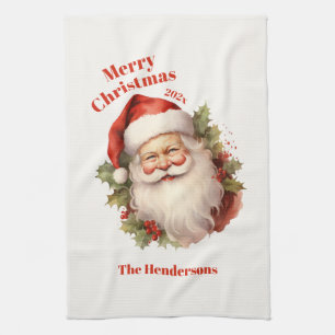 Linge De Cuisine Joyeux Noël Père Noël Vintage