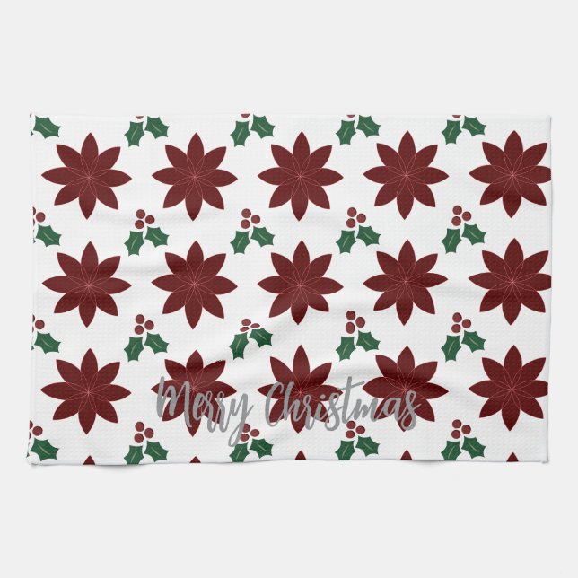 Linge De Cuisine Joyeux Noël Poinsettia -  (Horizontal)