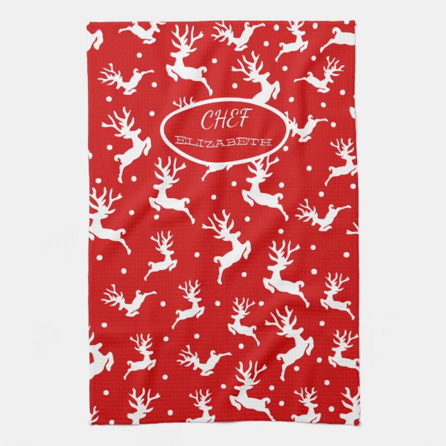 Linge De Cuisine Joyeux Noël Renne Rouge Vacances (Vertical)