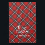 Linge De Cuisine Joyeux Noël rouge rustique<br><div class="desc">Une serviette de cuisine rustique rouge et noire, avec les mots "Joyeux Noël" et personnalisée avec votre nom en dessous. Style champêtre simple pour votre maison qui est parfait pour la période des fêtes de Noël. Mélangez et comparez avec d'autres coussins de Noël coordonnés à www.zazzle.com/blackberryBoulevard. Pour répondre aux questions...</div>