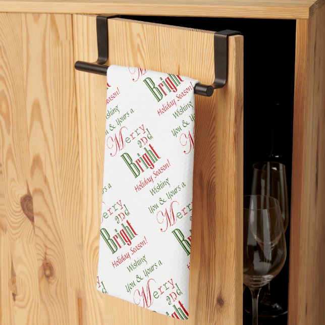 Linge De Cuisine Joyeux Noël rouge, vert et brillant (Pliage en tiers)